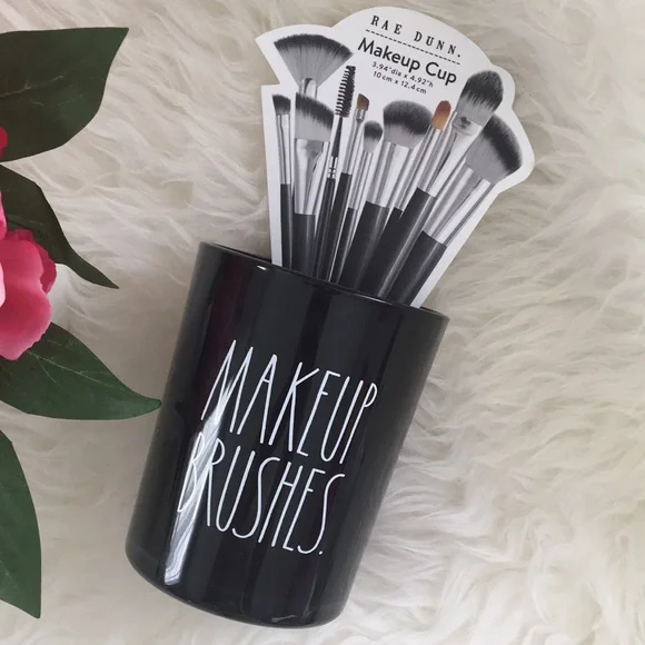 • F R E E • NWT • RAE DUNN Black Makeup Brushes Holder - Picture 2 of 12